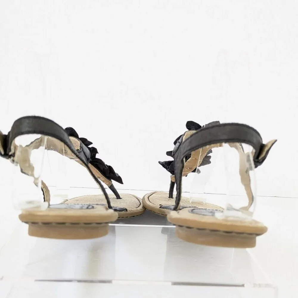 B.O.C. Born Concepts 8M Black Leather Slingback Flat Thong Sandals Flower Flats - Picture 9 of 15